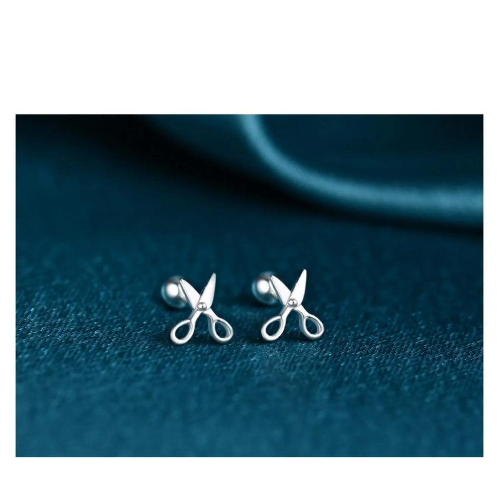 925 sterling silver screw ear nails for cartilage piercings with mini scissors design