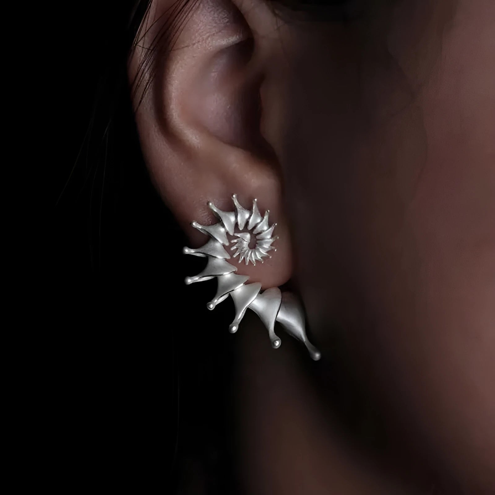 Women's exaggerated conch design earrings with three-dimensional matte finish in alloy with electroplated coating
