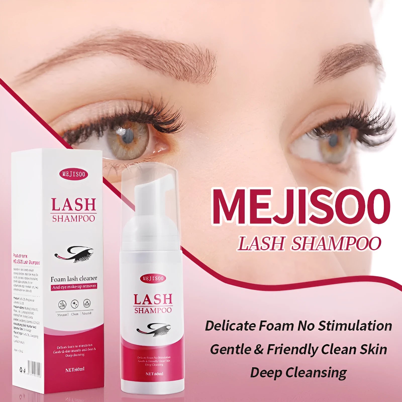 LASH SHAMPOO Mousse Eyelash Cleaning Solution 60ml bottle for false eyelash removal