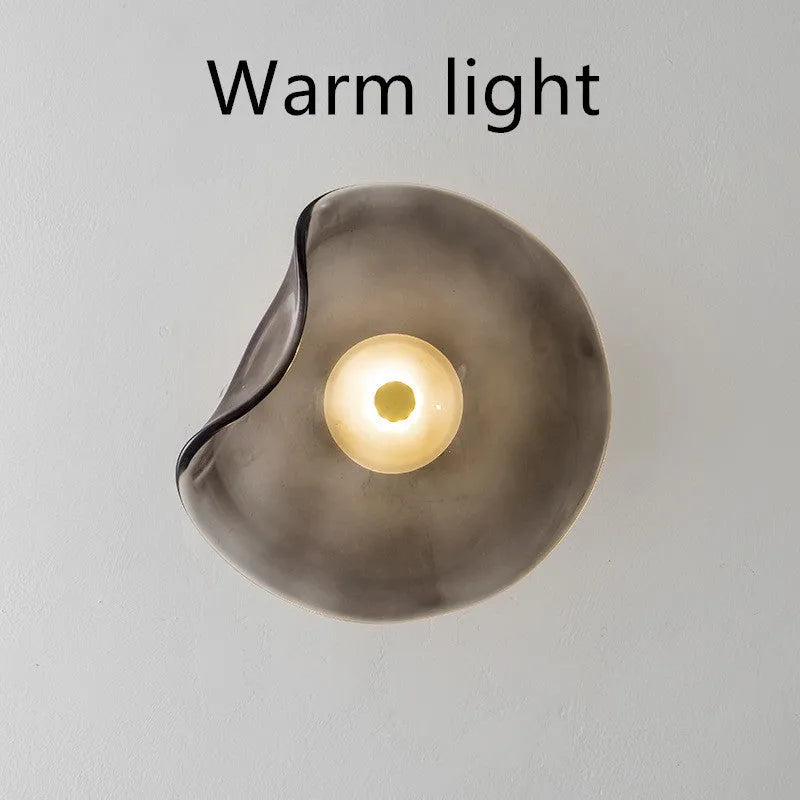 Round glass wall lamp in cognac colour for bedroom bedside, 220V decorative light