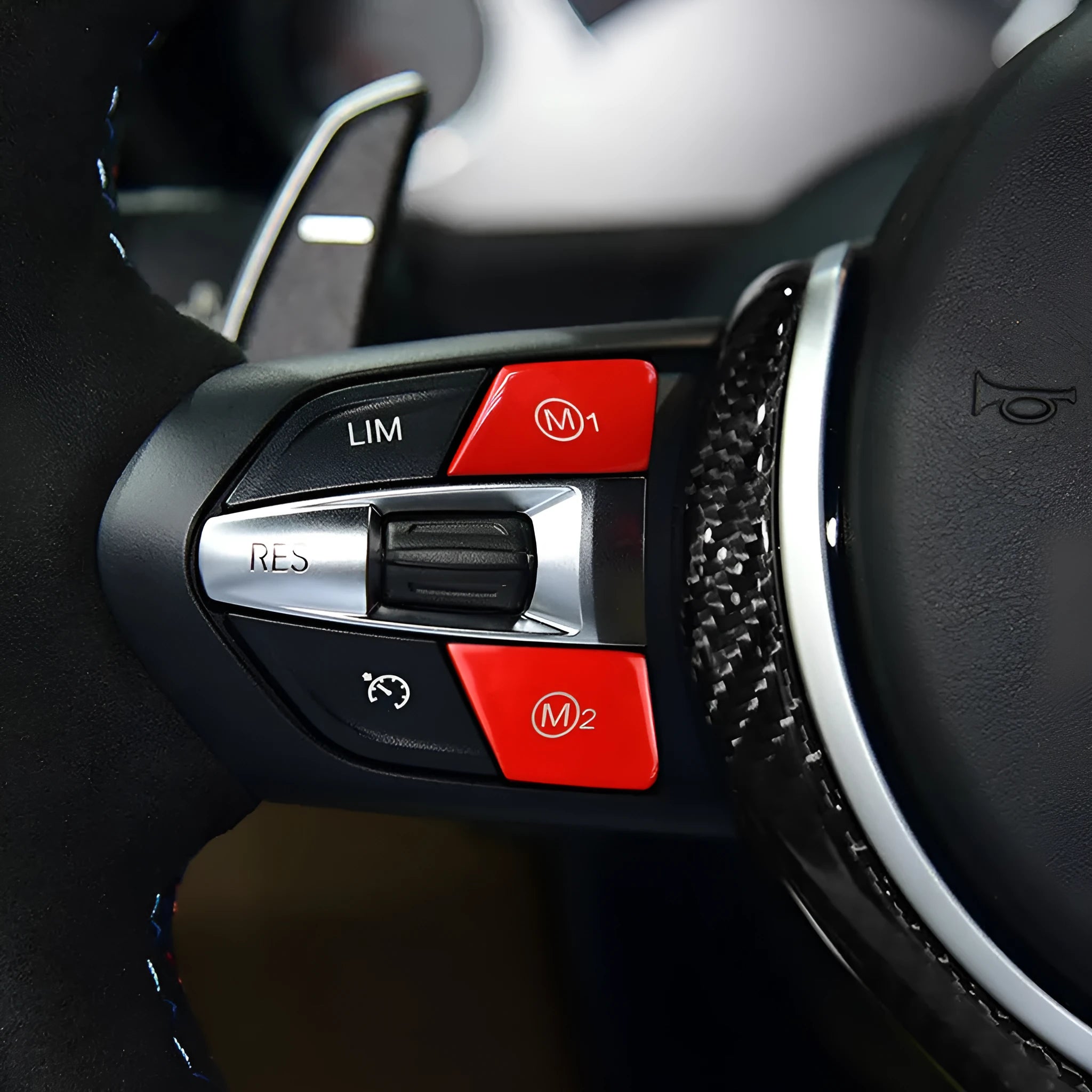 Pair of red M1 M2 mode buttons for BMW F30 F34 steering wheel