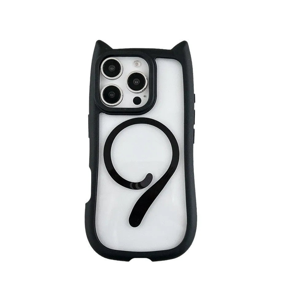 Clear acrylic and TPU phone case for iPhone 17 Pro Max showing magnetic ring and transparent design.