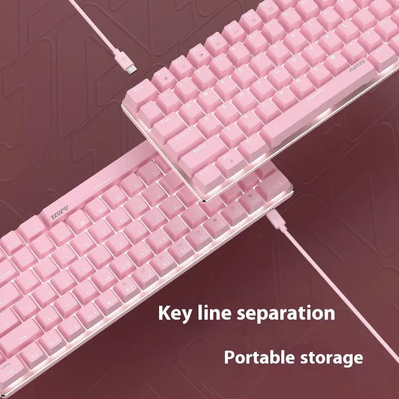 White illuminated mechanical keyboard with 82 keys and metal construction for laptop use