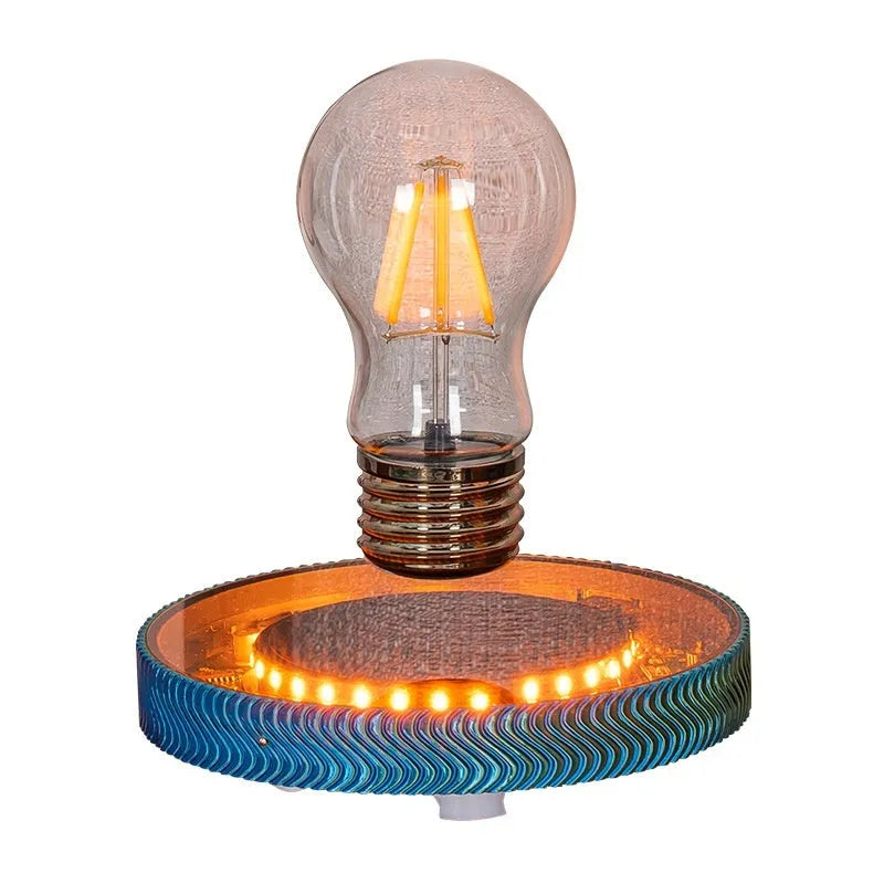 Magnetic levitating moon night lamp with 3D printed texture on a bedside table.
