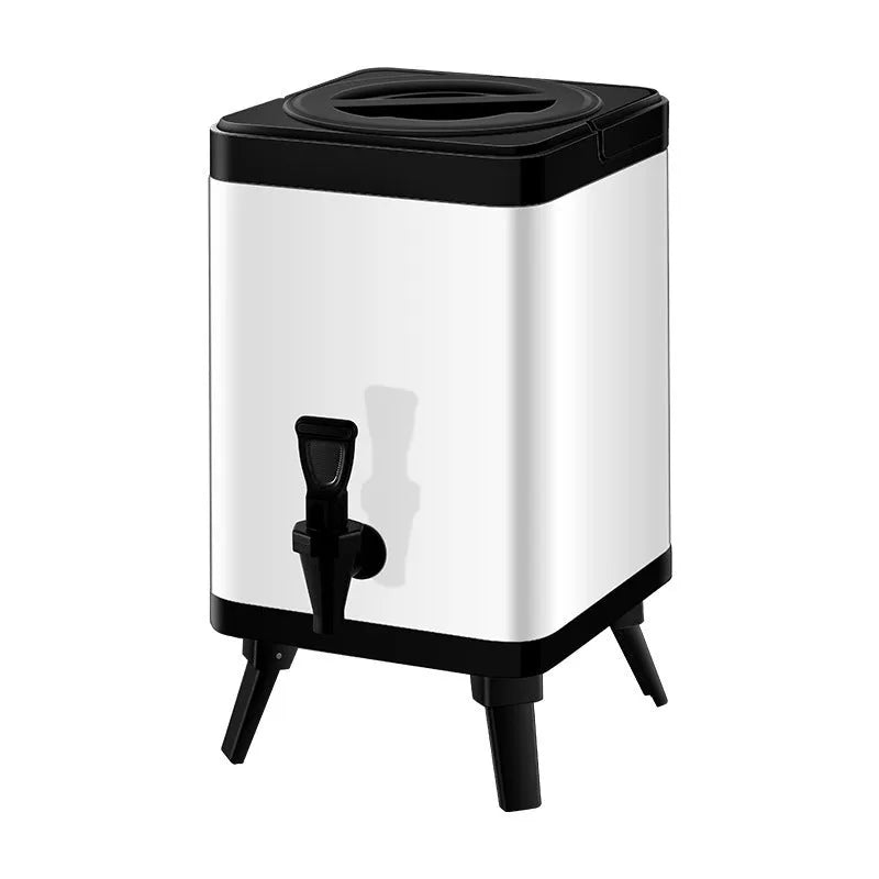 Silver stainless steel milk tea bucket with 8-litre capacity for commercial beverage storage