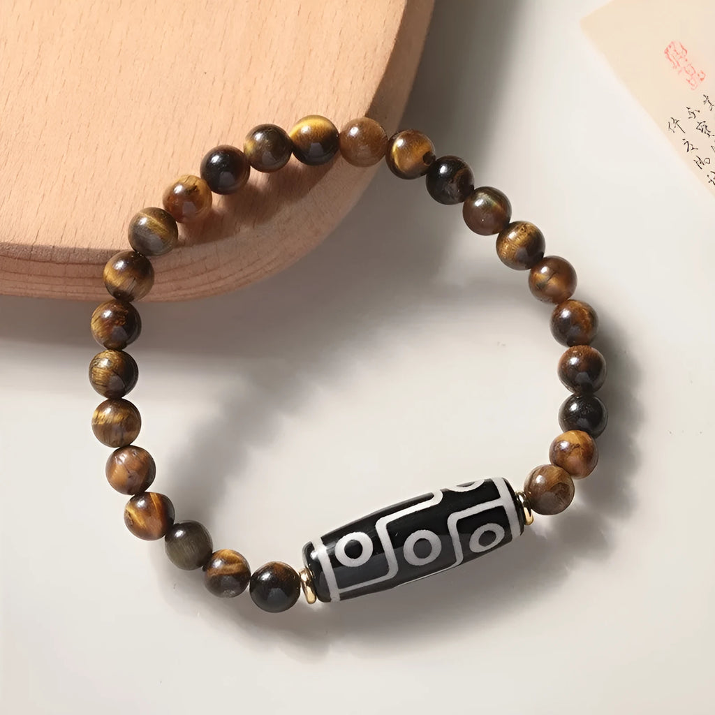 Ethnic style tigereye single circle Buddha rosary bracelet with natural stone beads in 6mm 8mm 10mm 12mm sizes on elastic cord