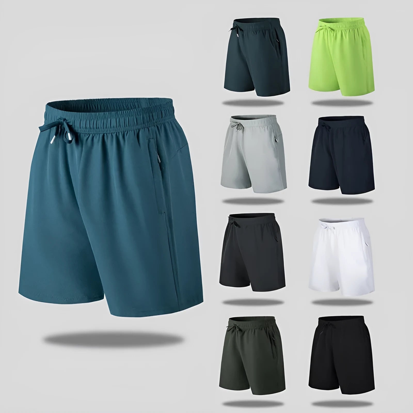 Men's quick-drying loose sports shorts in polyester fabric available in multiple colours and sizes