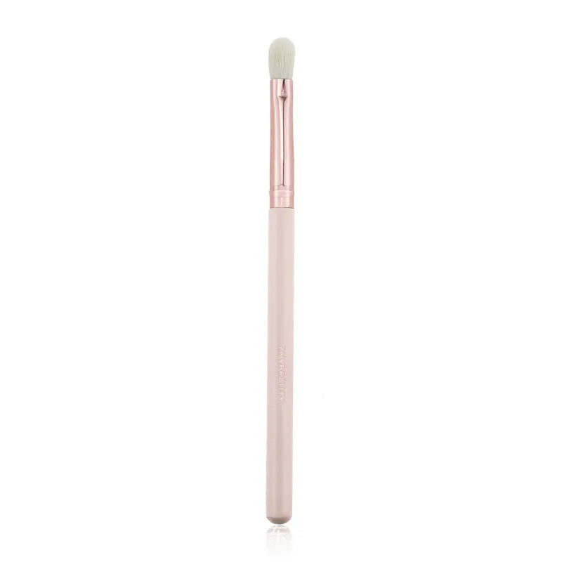 26 pink makeup brushes with wooden handles displayed in a PU storage case.