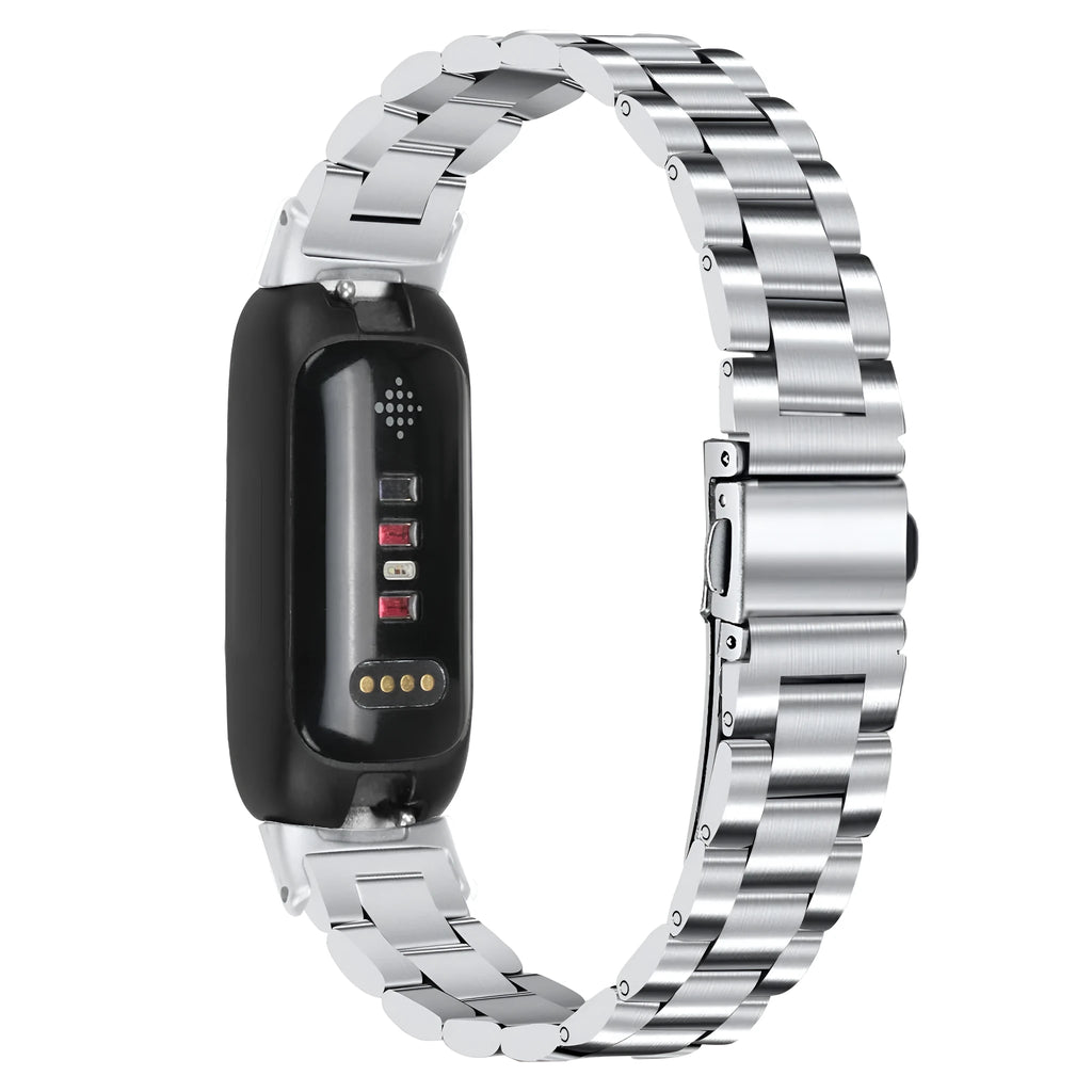 Stainless steel three-bead watch strap for Fitbit Inspire 3 in metallic colours