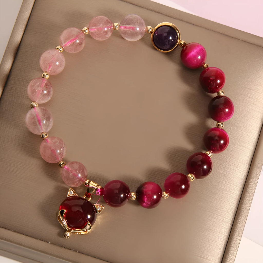 Natural strawberry crystal bracelet for women, simple style, 18cm elastic rope, picture colour