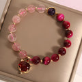Natural strawberry crystal bracelet for women, simple style, 18cm elastic rope, picture colour