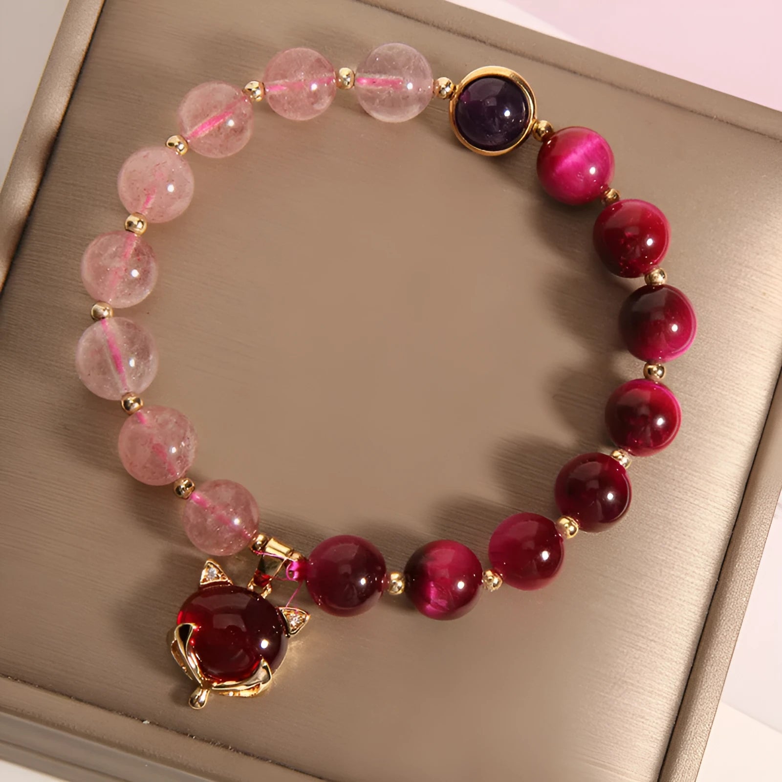 Natural strawberry crystal bracelet for women, simple style, 18cm elastic rope, picture colour
