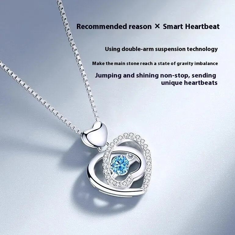 Blue diamond heart pendant necklace and matching bracelet set with geometric design on copper with electroplated finish