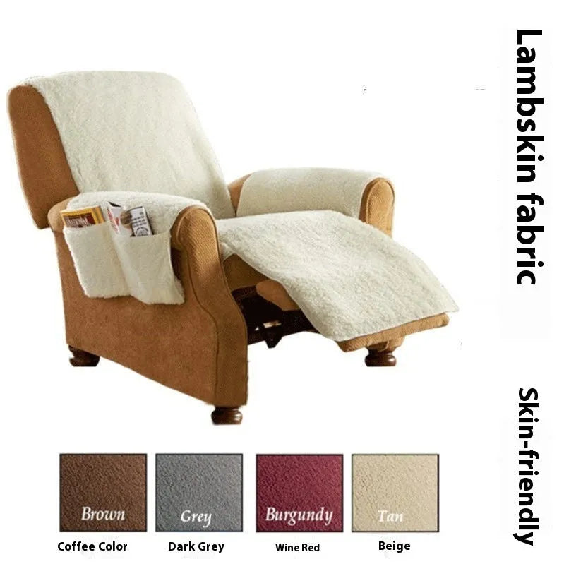 Lambswool textured sofa slipcover in beige colour on a sofa cushion.