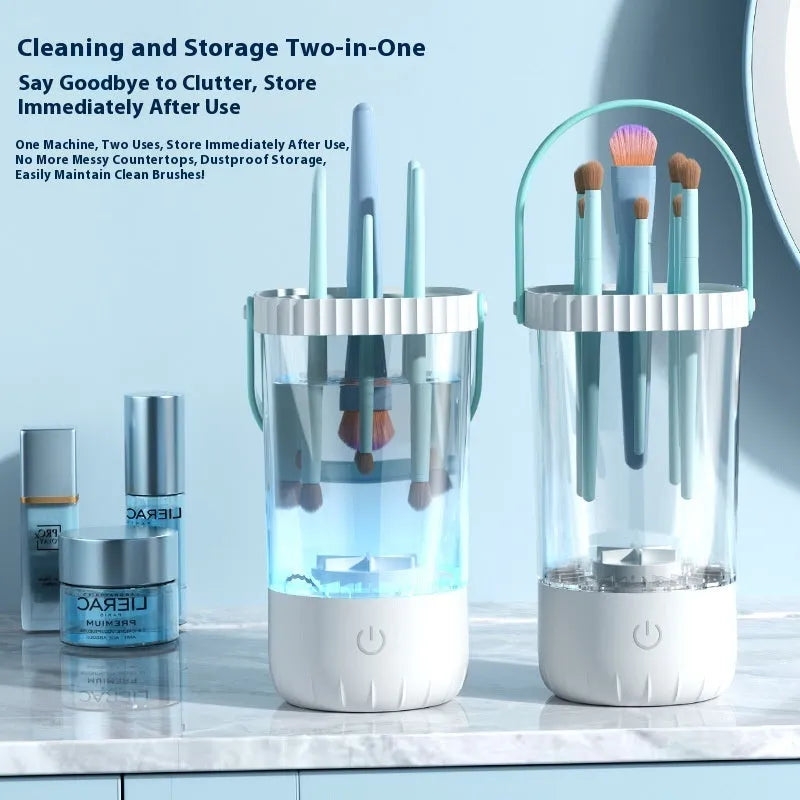 White plastic electric makeup brush cleaning tool with 24cm length and charging cable