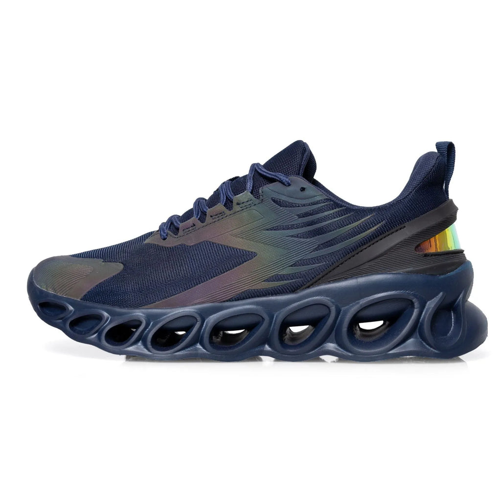 Men's low-top casual shoes in black with breathable mesh upper and lace-up front.