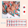 Plaid pattern almond-shaped rainbow nail stickers set in French colour ripple design with European square style