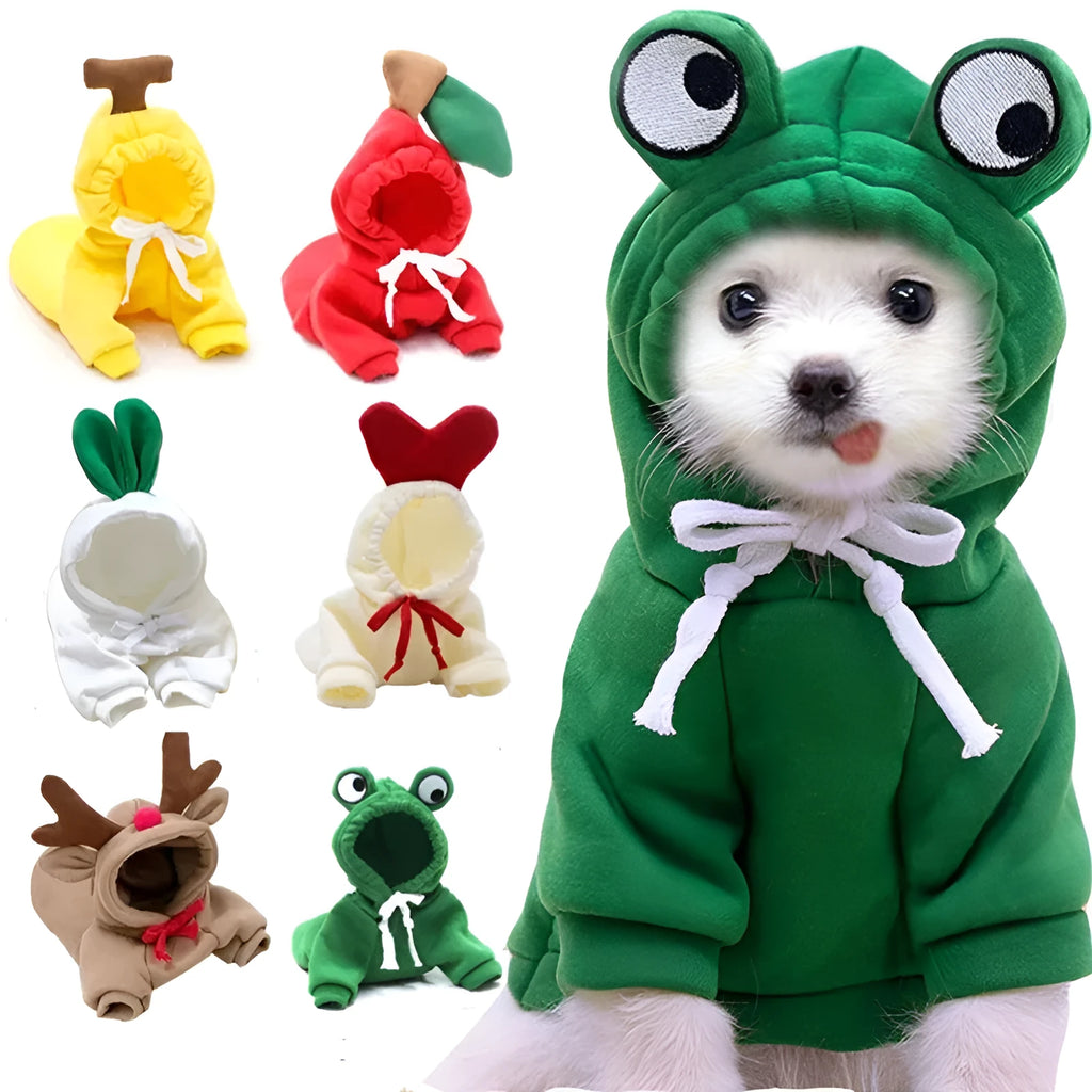 Cute fruit pattern drawstring fleece dog hoodie for small breeds French Bulldog and Chihuahua