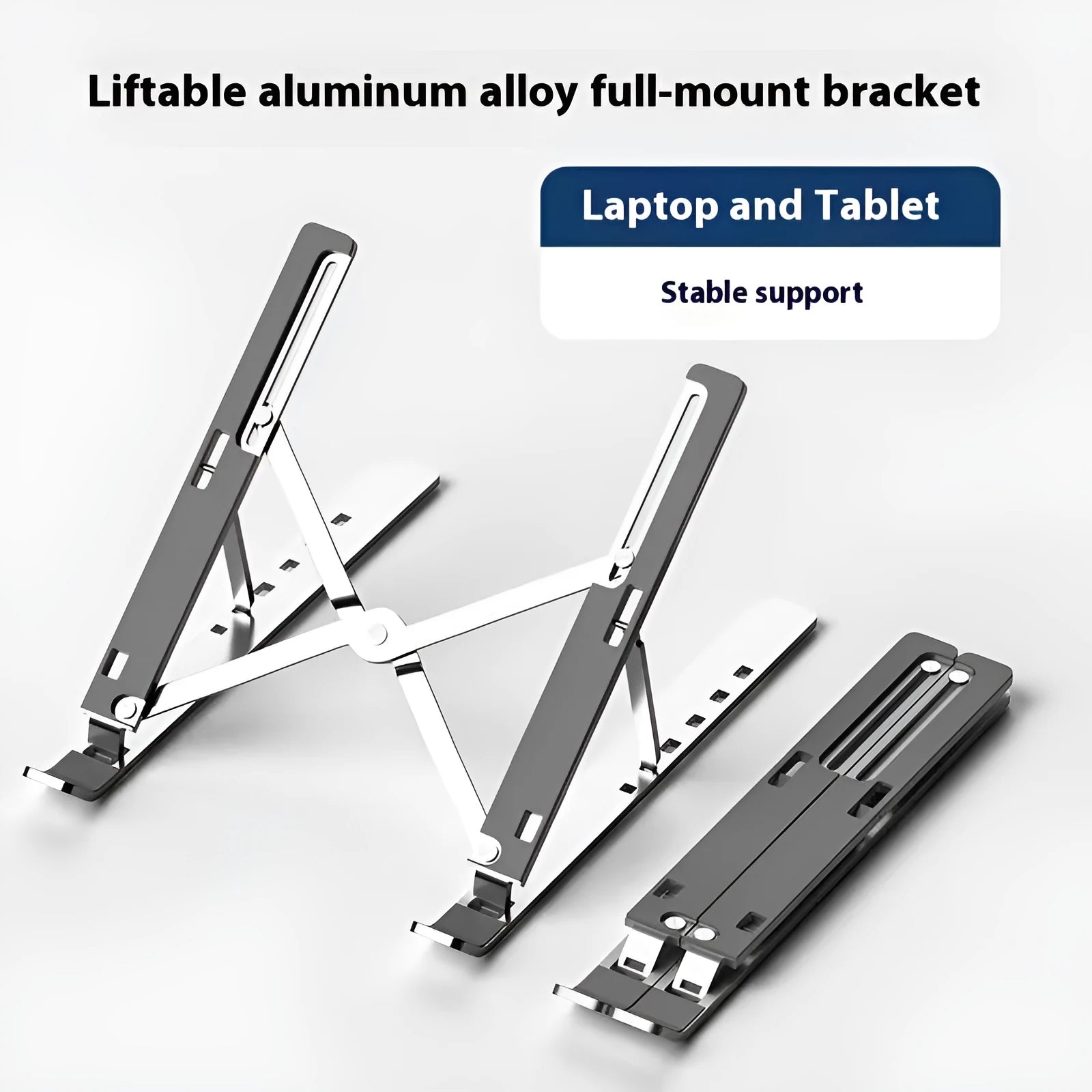 Black aluminium laptop cooling stand folded with silicone surface for 16-18 inch devices