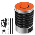 Black bicycle folding lock extended to 30cm length showing interlocking steel segments and zinc alloy housing