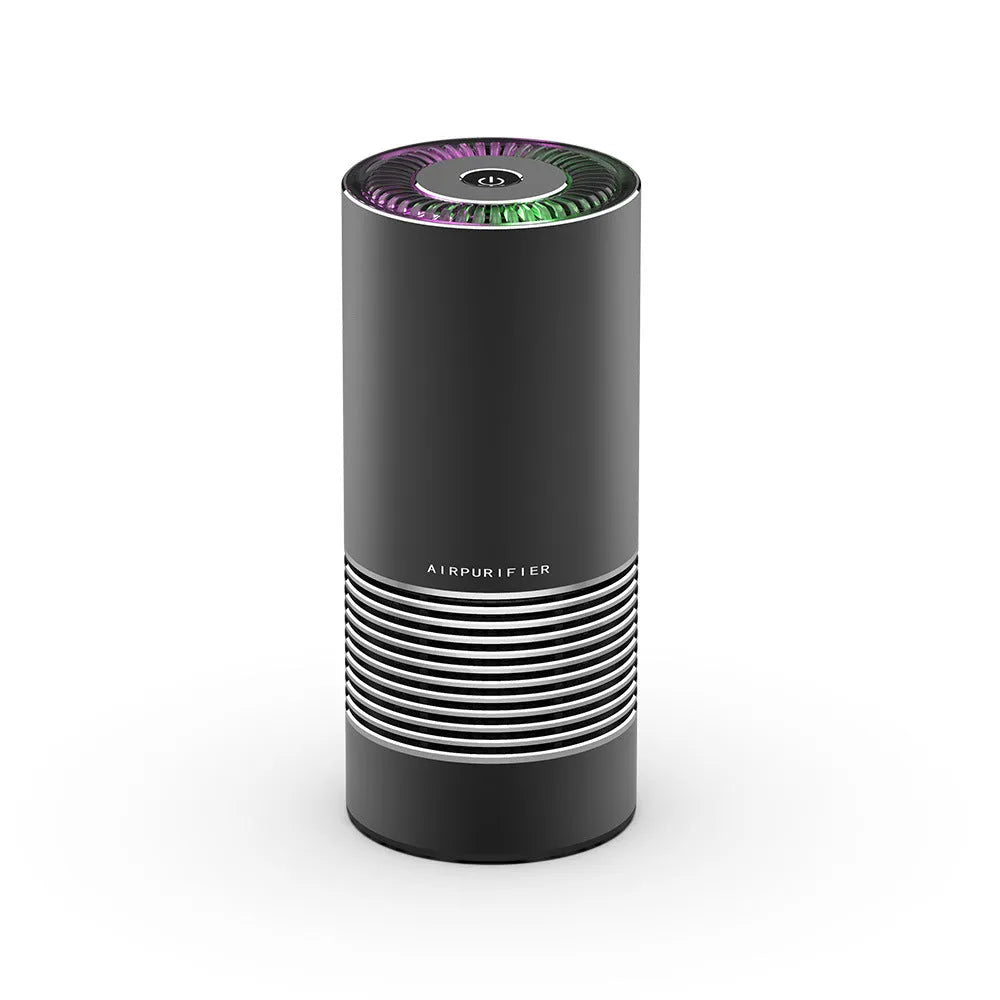 Car indoor wireless air purifier in aluminium alloy and ABS, 65x150mm, available in black silver and metallic grey