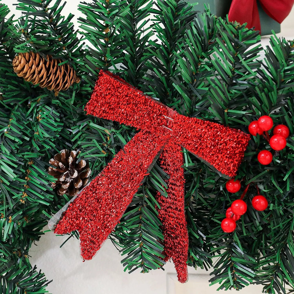 European style Christmas decorative pine cone bow rattan showcase arrangement with PVC construction