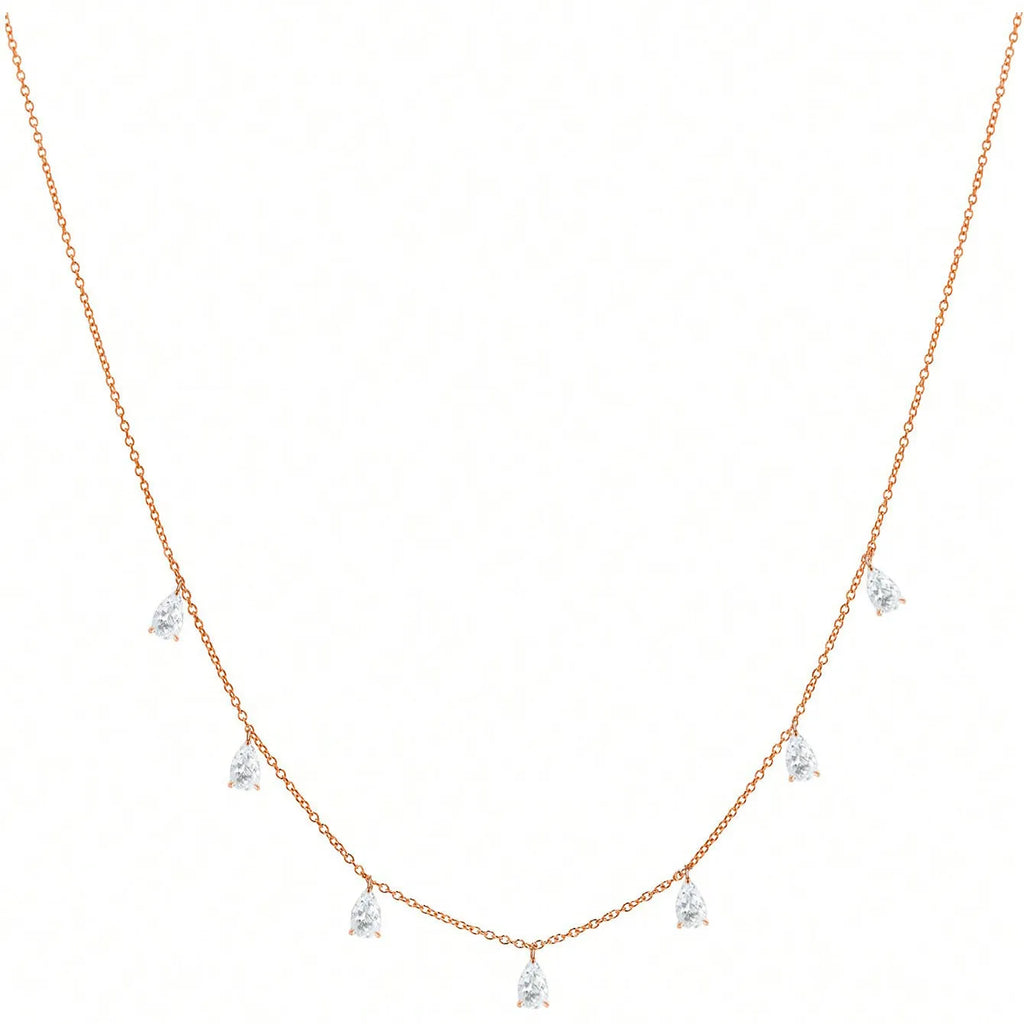 Gentle drop-shaped artificial zircon pendant on 925 silver O-shaped chain necklace