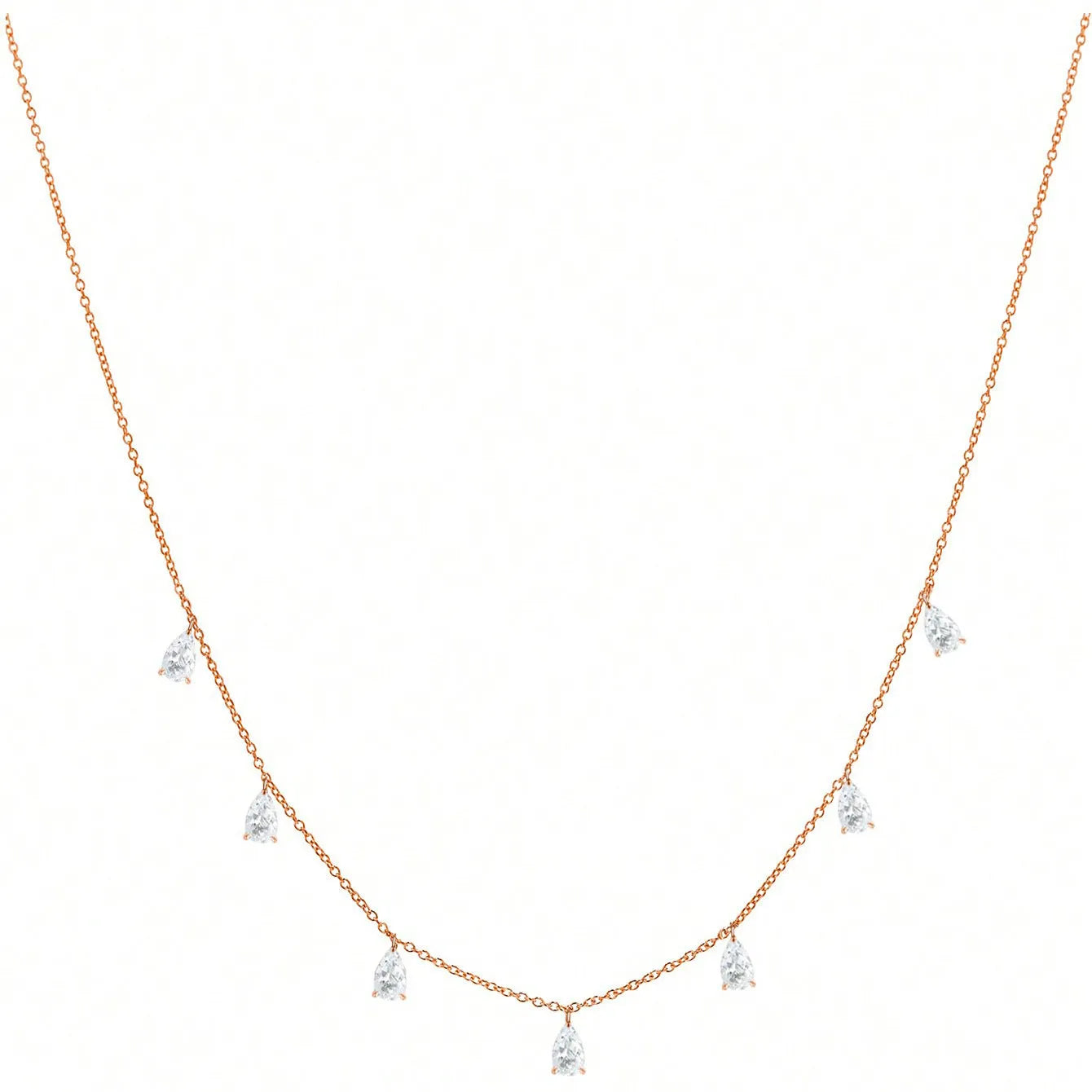 Gentle drop-shaped artificial zircon pendant on 925 silver O-shaped chain necklace