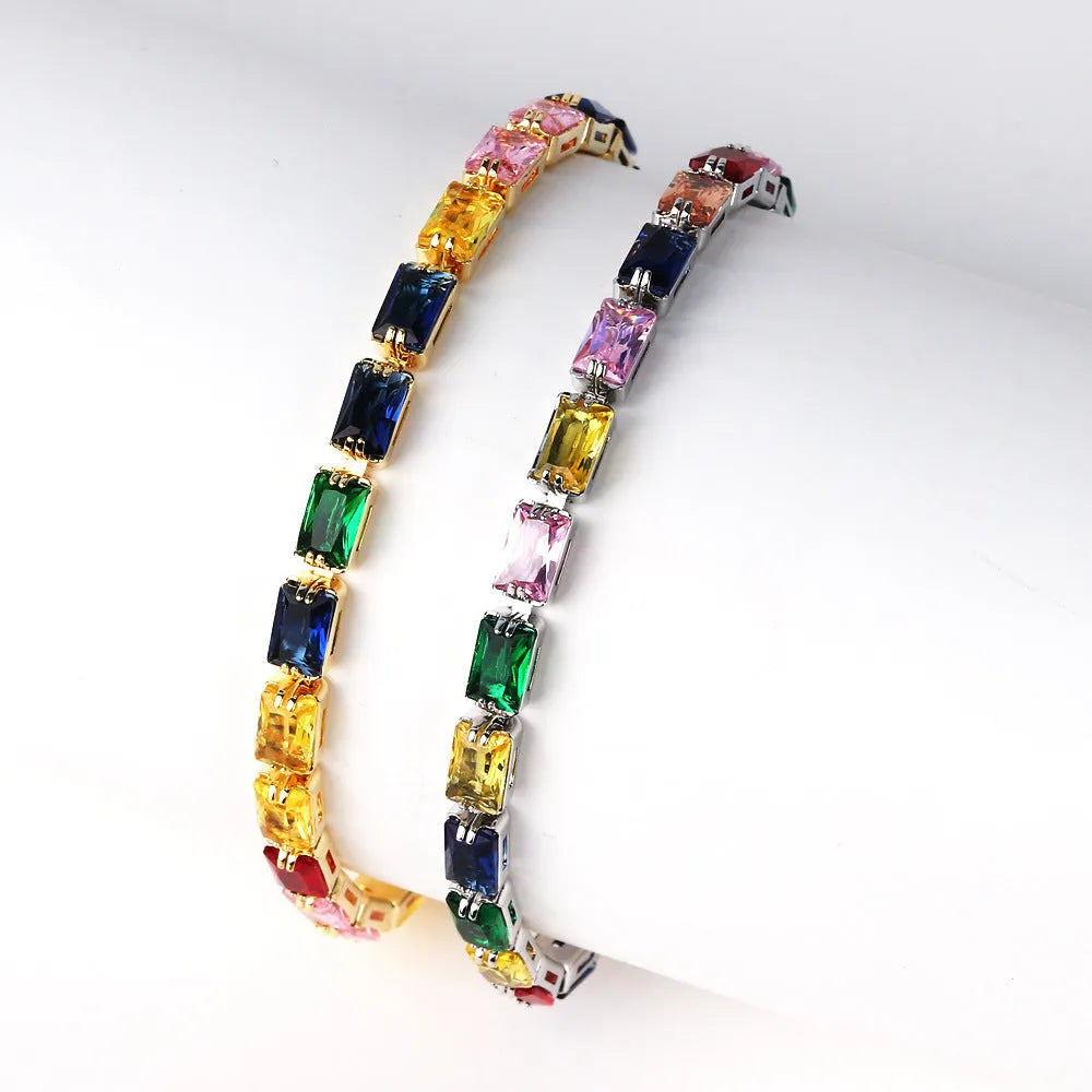 Women's fashion zircon bracelet with coloured stones and metallic electroplated finish