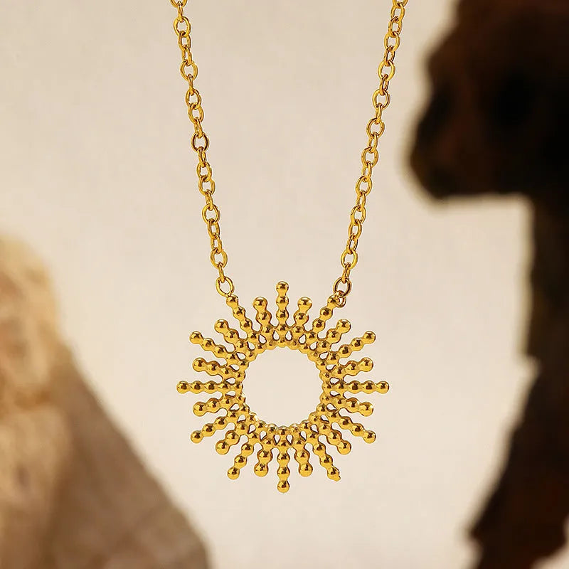 Sunflower series women's geometric chain bracelet and necklace set with 14K gold-plated finish