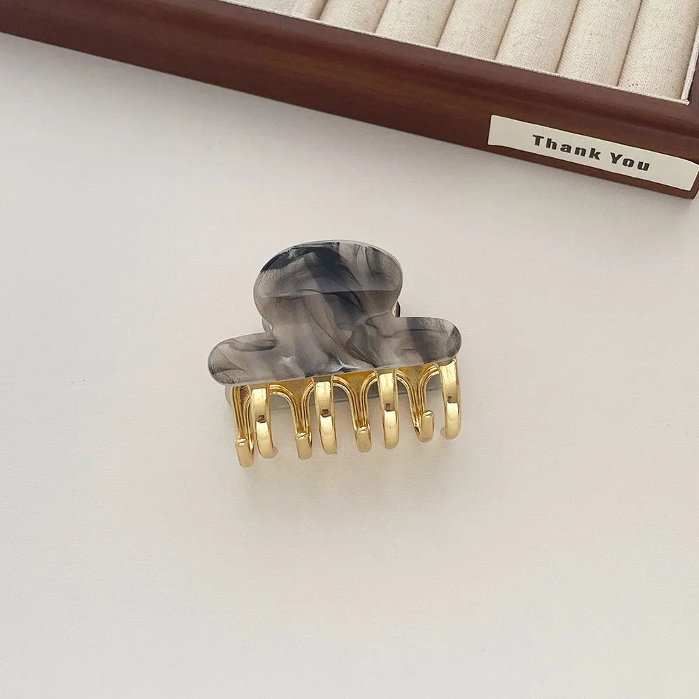 Retro acetate medium metal grip hair barrettes in R08 colour options including fairy white, leopard print, creamy-white and ink colour