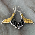 Women's fishtail earrings with whale design in white gold alloy finish