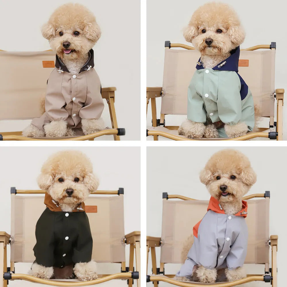 British style waterproof polyester dog jacket for small to medium sized pets in khaki colour