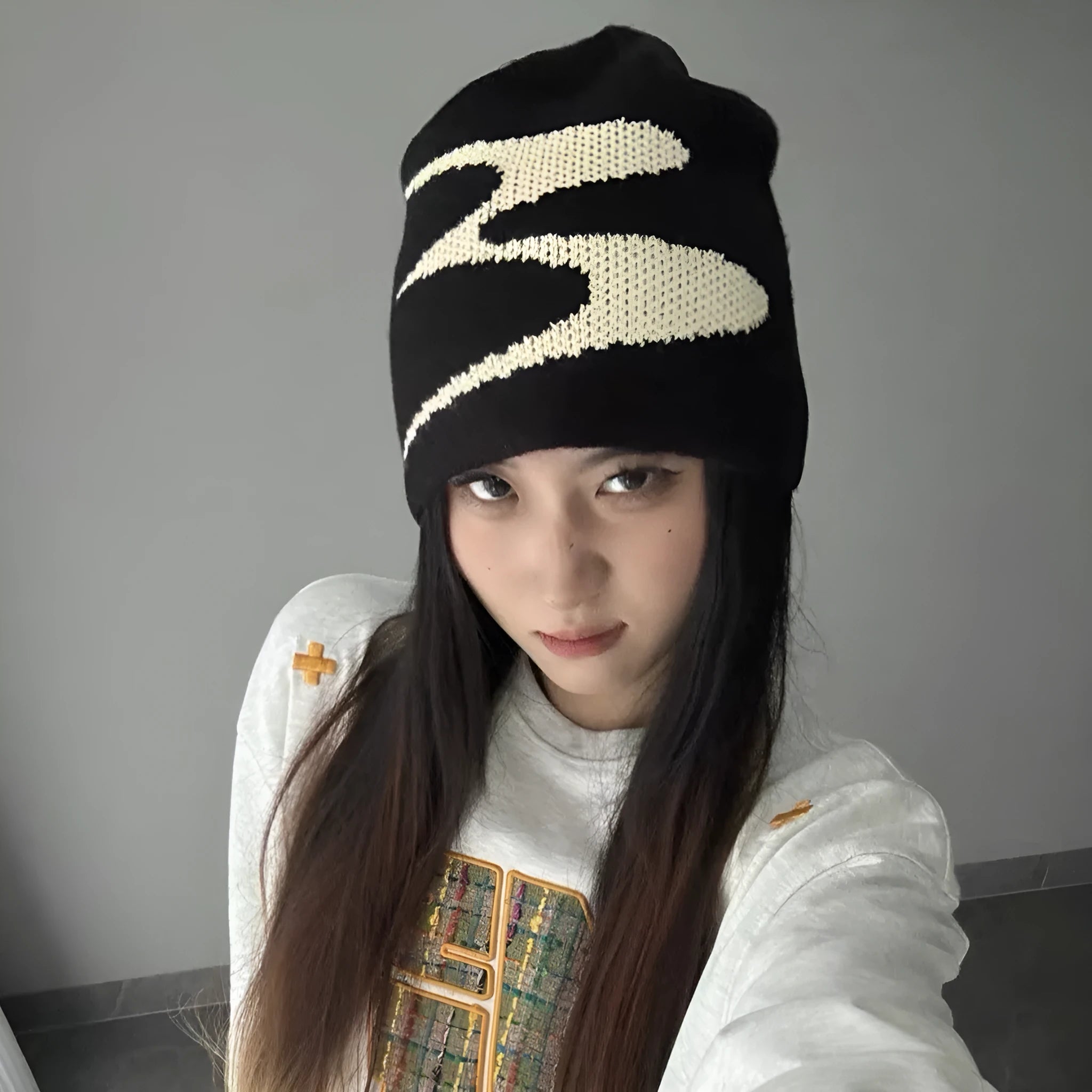 Acrylic knitted beanie hat in black grey or white colour size M 56-58cm