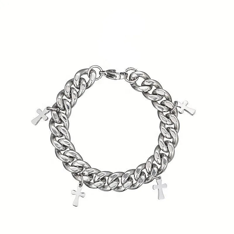 Men's geometric cross bracelet in titanium steel with a cold wind style design.