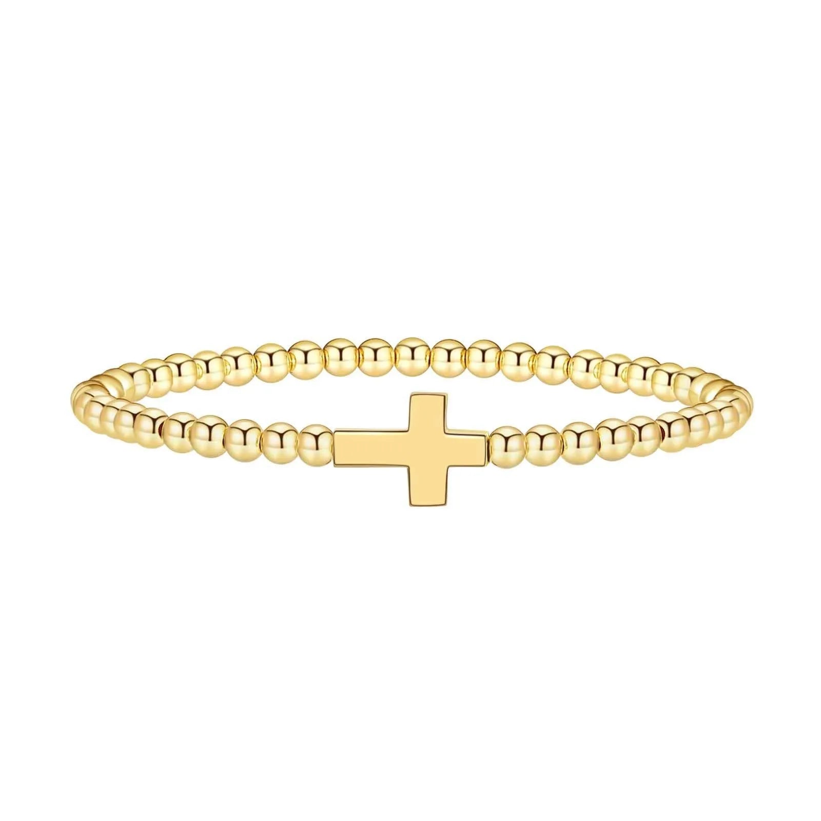 Adjustable stainless steel beaded bracelet showing geometric round beads in electroplated finish