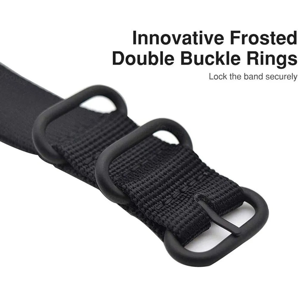 Nylon three-ring buckle replacement watch strap for Fitbit Charge 2, 3, 4, 5 in multiple colours.