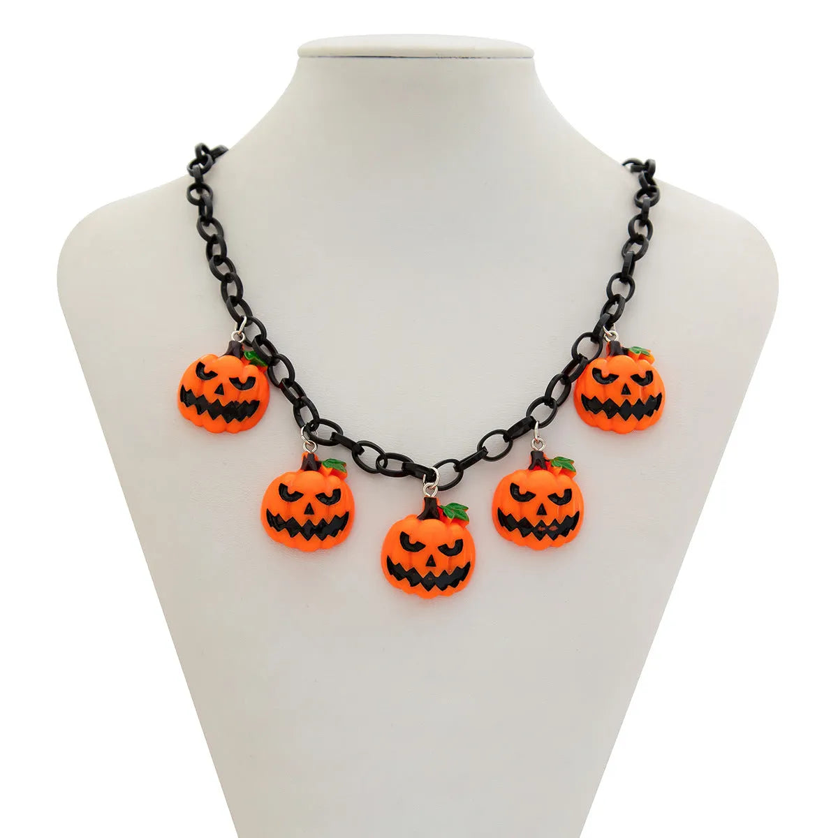 Halloween necklace with acrylic ghost and pumpkin pendant in mixed colours on regular chain