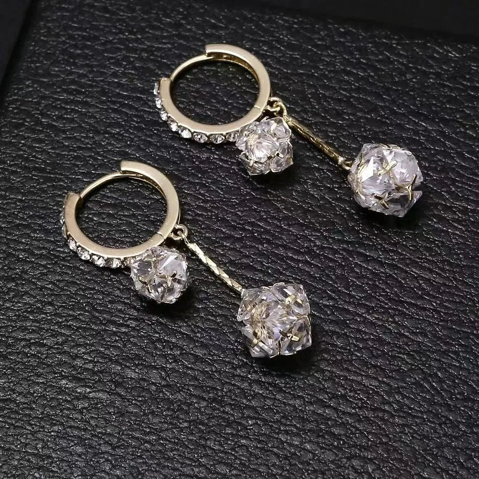 Women's silver colour drop shape copper earrings with confession balloon and rhinestone ball double pendant design