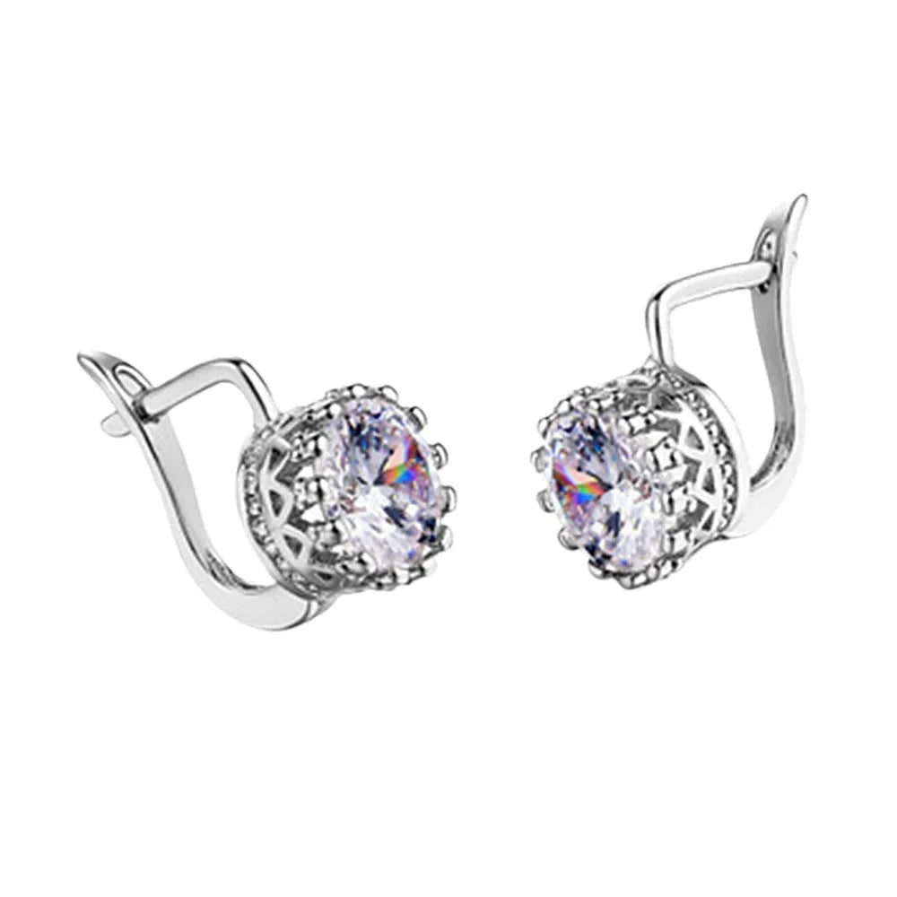 Korean retro crown ear clip earrings in rose gold and white gold colour finishes