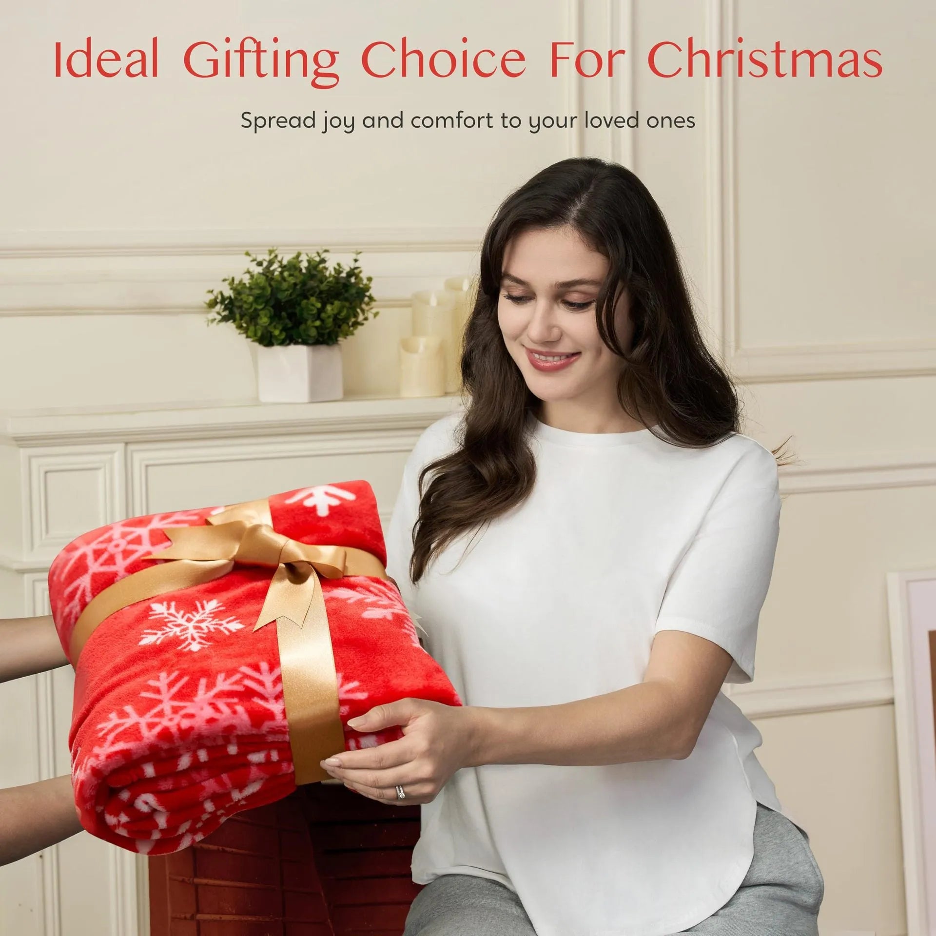 Soft flannel Christmas blanket in chosen colour with American style design on furniture