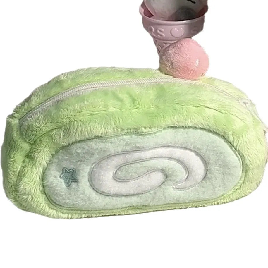 Velvet Swiss roll cake design pencil case in roll-up format for stationery storage