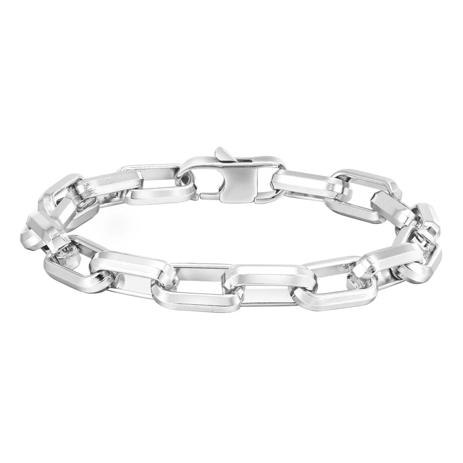 Men's simple square chain bracelet in titanium steel showing steel, gold, black, and retro colour options.