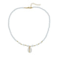 White mother pearl shellfish conch bead necklace with electroplated finish and shell pendant on regular chain
