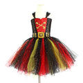 Girls sleeveless pirate costume dress with sequin gauze and lace trim for Halloween