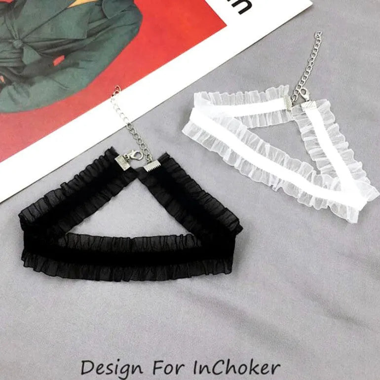 Alloy velvet ruffled floral pendant necklace on a snake bones chain in a light coffee colour.