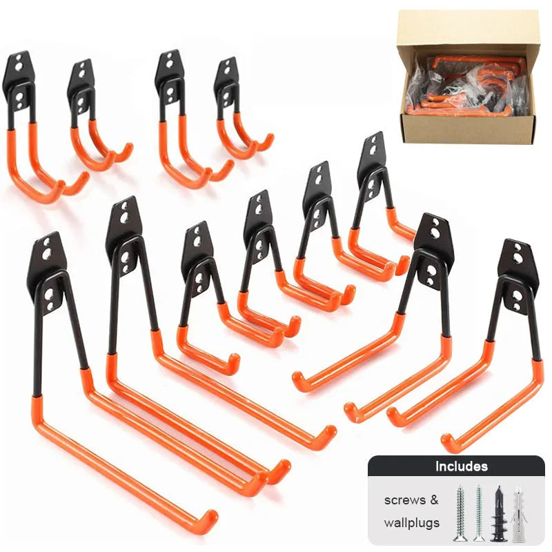 Carbon steel wire-wrap board storage hook set with screws in bright grey finish