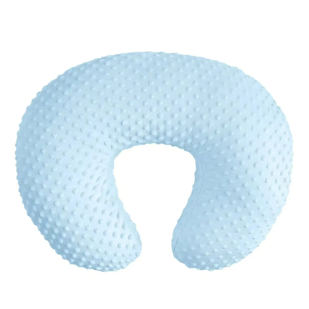 Split-shaped nursing pillow with removable cover in light blue colour for breastfeeding support and spill prevention