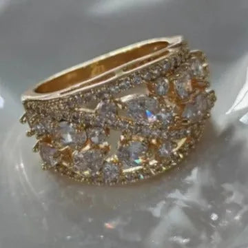Women's hollow round fashion ring in copper with choice of gold or platinum plating and colour finishes