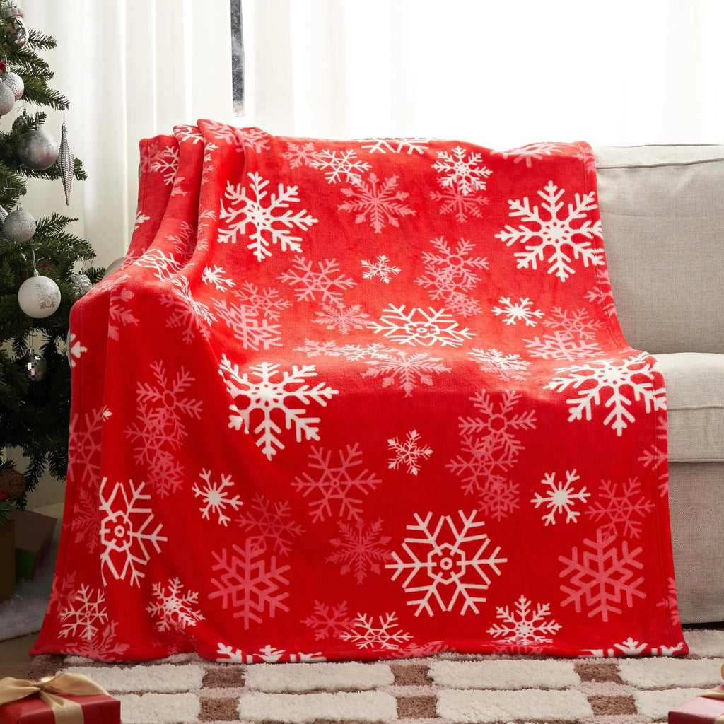 Soft flannel Christmas blanket in chosen colour with American style design on furniture